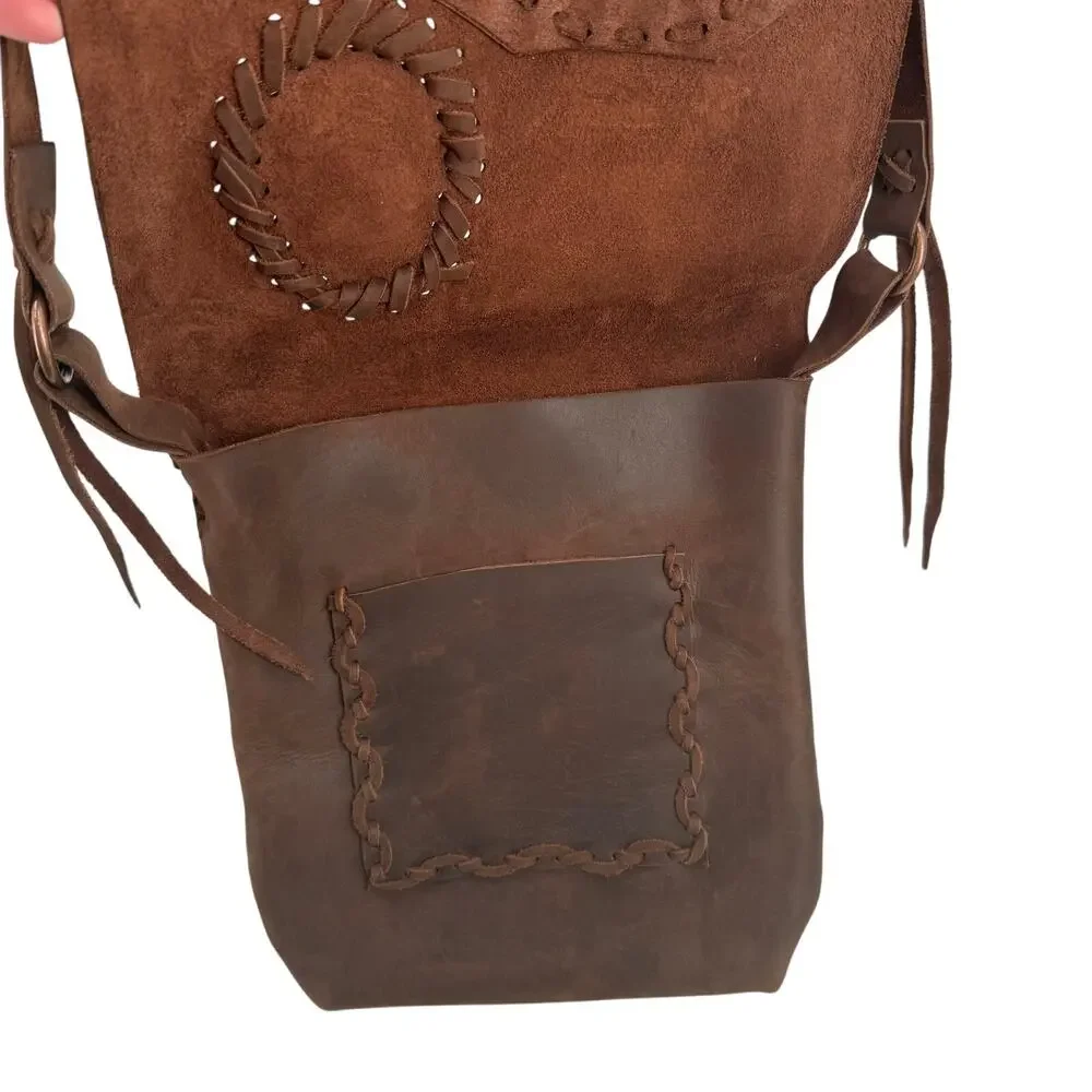 Handmade Brown leather fringe Crossbody bag